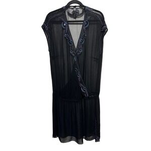 H&M‎ Sheer Beaded Dress Black US Size 14 EUC Party Cocktail